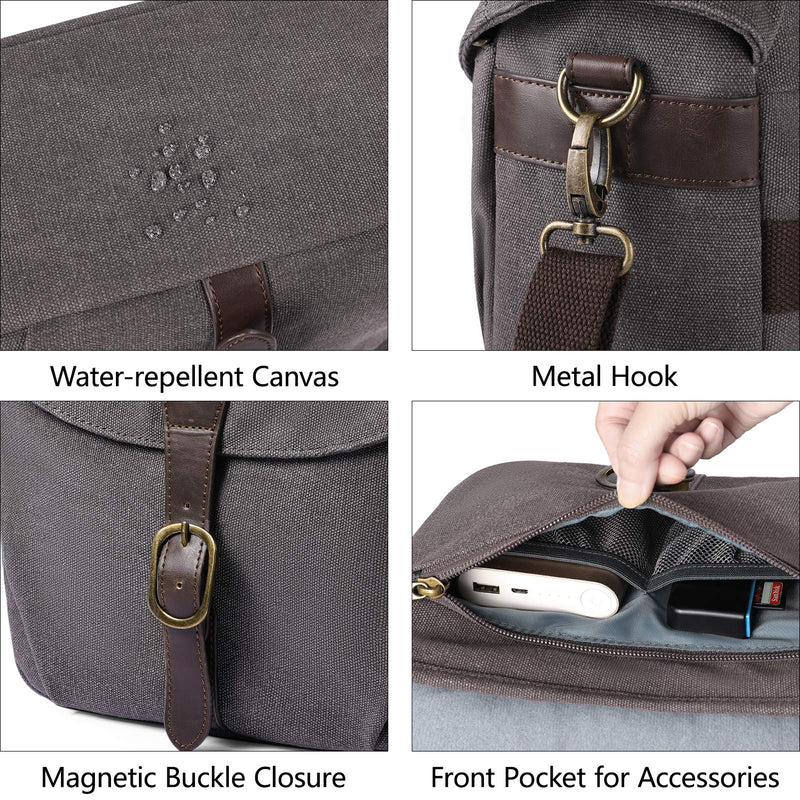  [AUSTRALIA] - Camera Bag, BAGSMART SLR DSLR Canvas Camera Case, Vintage Padded Camera Shoulder Bag with Rain Cover for Women and Men, gray 05-Gray