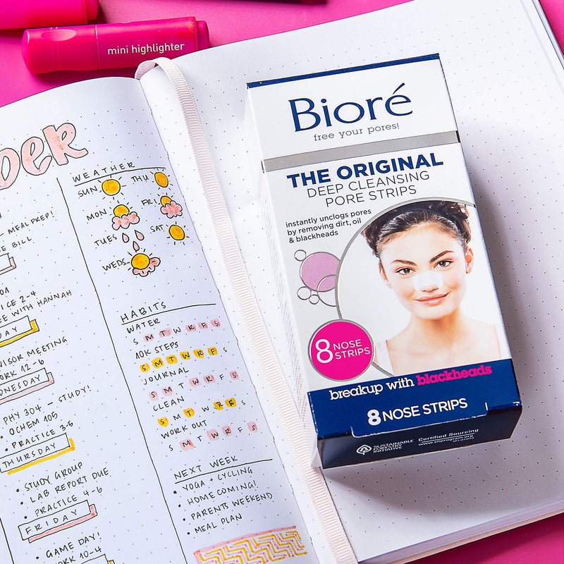 Bioré Original, Deep Cleansing Pore Strips, Nose Strips for Blackhead Removal, with Instant Pore Unclogging, 8 Count, features C-Bond Technology, Oil-Free, Non-Comedogenic Use 8 Count (Pack of 1) - LeoForward Australia