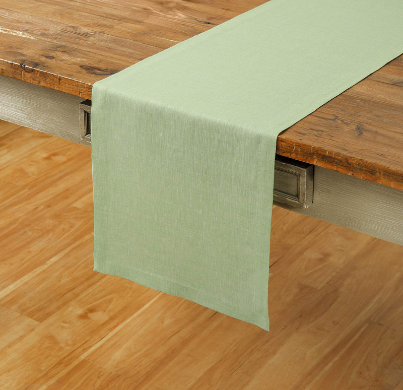  [AUSTRALIA] - Solino Home 100% Pure Linen Table Runner – 14 x 108 Inch Athena, Handcrafted from European Flax, Natural Fabric Runner – Green