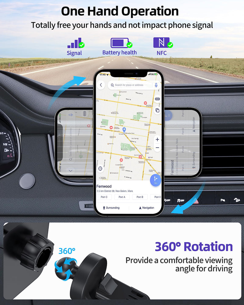  [AUSTRALIA] - Upgraded for MagSafe Car Charger, Magsafe Car Mount Charger, 15W Air Vent Dashboard Windshield Magnetic Wireless Car Charger Mount for iPhone 14/13/12 Series Magsafe Cases, with QC/PD Car Charger Black(Vent+Dashboard)