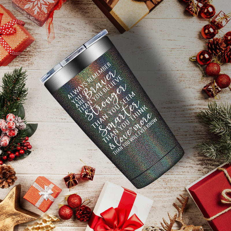  [AUSTRALIA] - Inspirational Tumbler Gift - Gifts for Women, Men, Always Remember You Are Braver Than You Believe, Stronger, Thank You Gifts for Women, Coworker, Friends, Sister, Employee, Daughter, Teenage Girls Glitter Charcoal