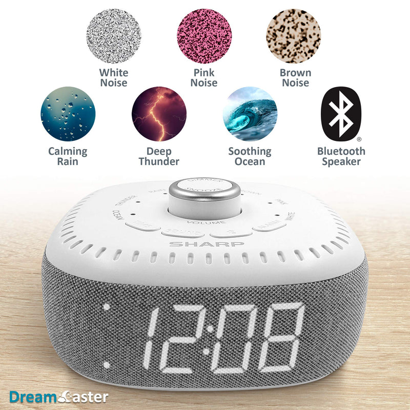 DreamCaster by Sharp Sound Machine Alarm Clock with Bluetooth Speaker, 6 High Fidelity Sleep Machine Soundtracks – White Noise Machine for Baby, Adults, Home and Office – White LED - LeoForward Australia