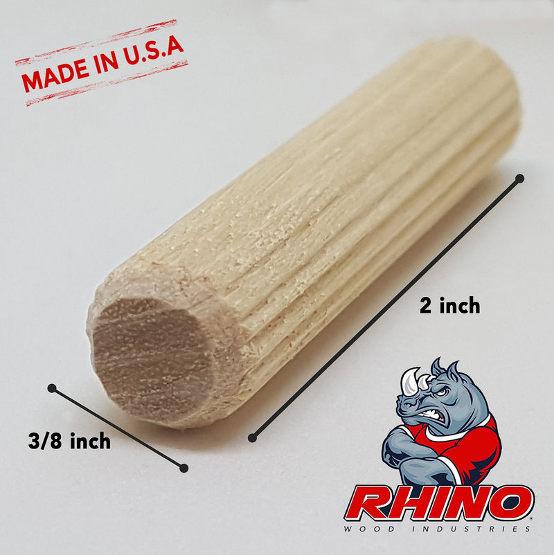  [AUSTRALIA] - 100 Pack 3/8" x 2" Wooden Dowel Pins Wood Kiln Dried Fluted and Beveled, Made of Hardwood