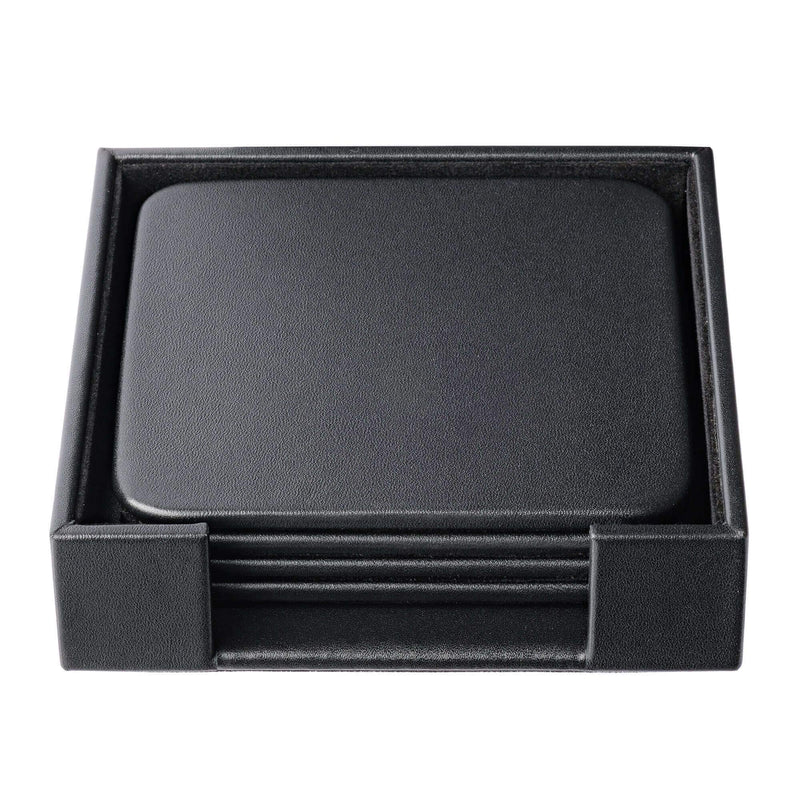  [AUSTRALIA] - Dacasso Black Leatherette 4 Square Holder Coaster Set