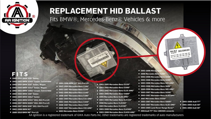 HID Xenon Ballast - Control Unit Module - Replaces 307 329 053, 307 329 074, 307329072 - Compatible with BMW, Mercedes-Benz & Audi Vehicles - Range Rover, 325i, 330i, X3, E46, E63, E83, C230, C350 - LeoForward Australia