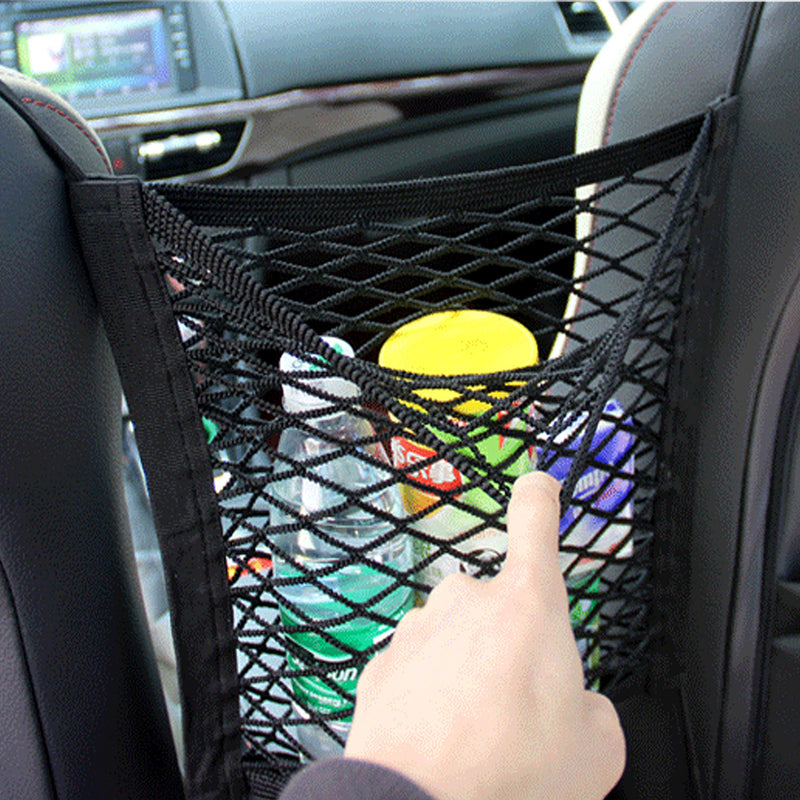  [AUSTRALIA] - ZKSM Car Storage Net, Universal Trunk Back Seat Organizer with Mesh Cargo Net Wall Sticker Organizer Pouch Bag for Car and House Organize, 15.7x9.8 Inch