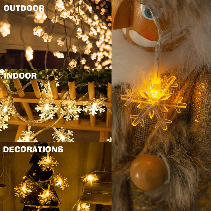  [AUSTRALIA] - FUNPENY 80 LED Christmas Snowflake String Lights, 32ft Snow Decorative Light with 8 Modes, Battery Operated Christmas Fairy Light for Xmas Party Decor Indoor Outdoor, Warm White (Battery Not Include)