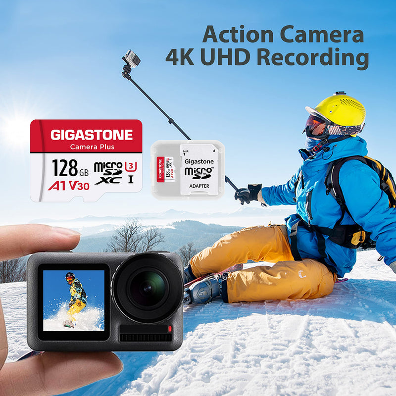  [AUSTRALIA] - Gigastone 128GB Micro SD Card, Camera Plus, GoPro, Action Camera, Sports Camera, High Speed 100MB/s, 4K Video Recording, MicroSDXC Memory Card UHS-I A1 V30 U3 Class 10 128GB Camera Plus 1-Pack