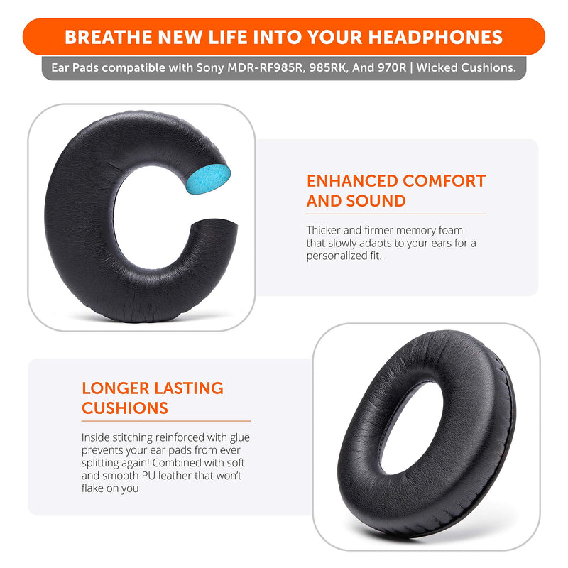  [AUSTRALIA] - WC Replacement Ear Pads for Sony MDR-RF985R RF970 RF970RK RF960RK RF960R RF925RK & MDR-DS6500 Headphones | Softer Leather, Luxurious Memory Foam, Added Thickness, Enhanced Noise Isolation | Black