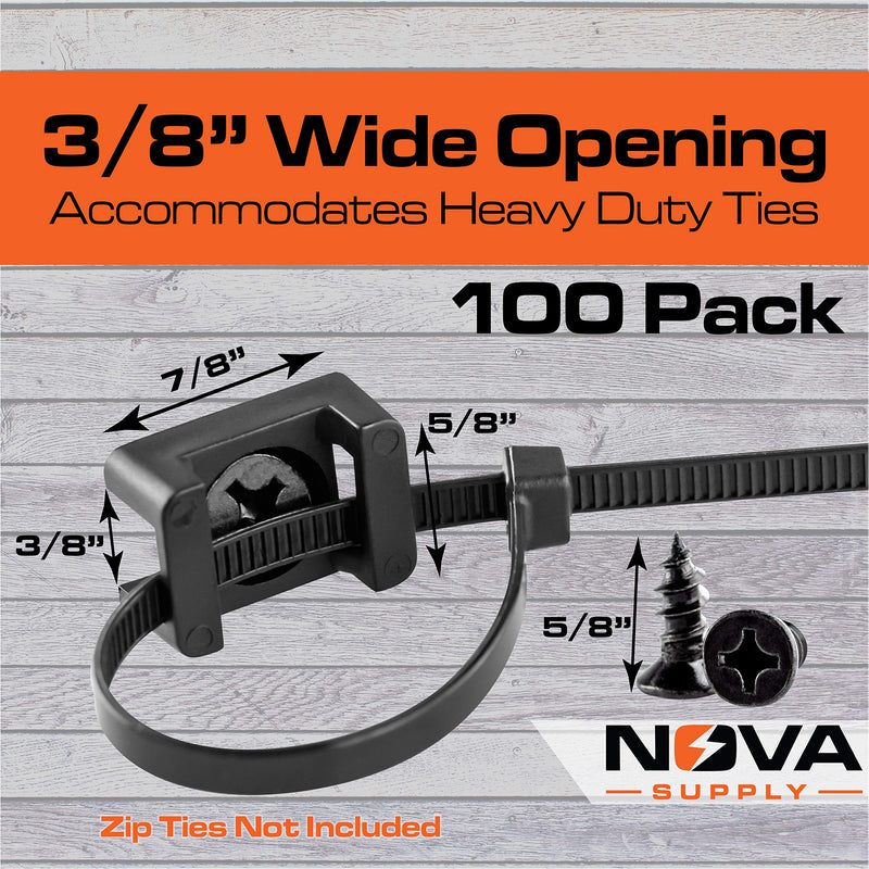  [AUSTRALIA] - Pro-Grade, Slim, 1x .6 Cable Tie Mounts With Screws 100 Pack. High Strength, Black Zip Tie Bases For Wire Management. Permanently Anchor To Wall, Desk or Baseboard. Run Cords at Your Home or Office