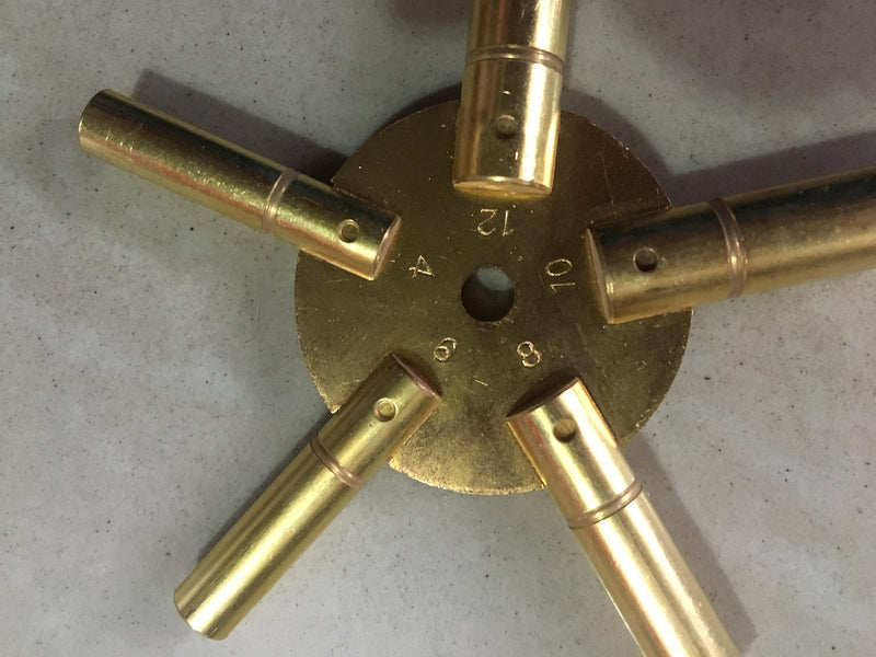  [AUSTRALIA] - Large - 10-Size Solid Brass Clock Winding Keys - 5 Odd & 5 Even Sizes 4 to 13 from Brass Blessing (5188)