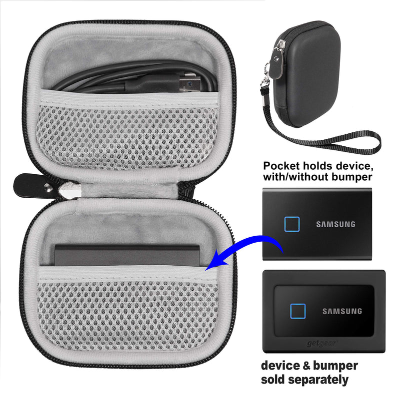 getgear Handy Case for Samsung T7 Touch Portable SSD, T5, Card Reader, USB Hub, Type C Hub, HD Hub,Mesh Pockets, Wrist Strap Black case - LeoForward Australia