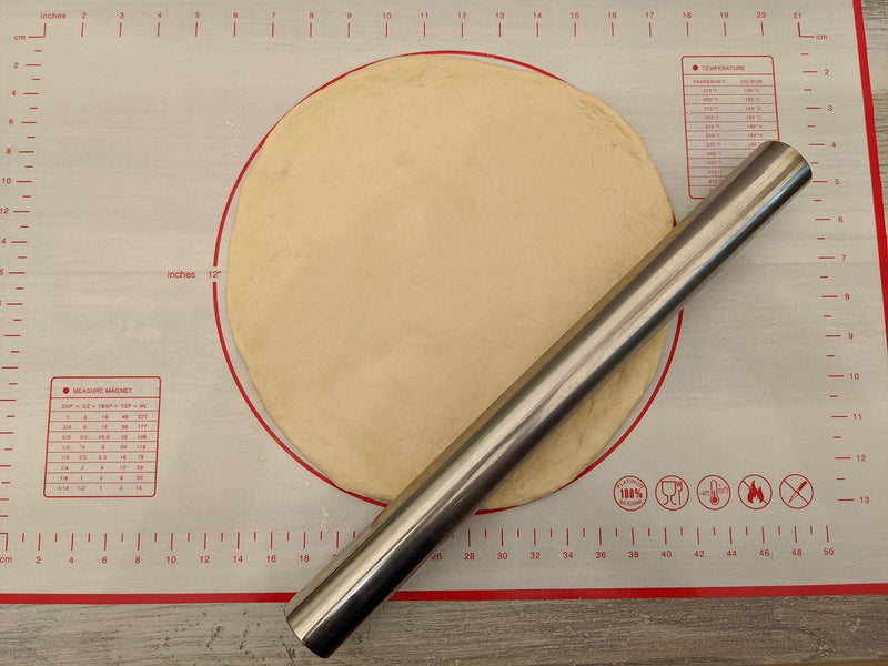  [AUSTRALIA] - Checkered Chef Rolling Pin and Mat - Stainless Steel Rolling Pin With Silicone Non Slip/Non Stick Pastry Mat With Measurements - Perfect For Rolling Bread Dough, Pizza, Cookies and Pie Rolling Pin & Mat