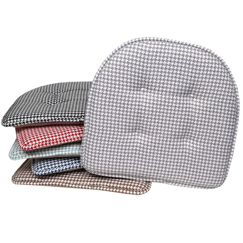  [AUSTRALIA] - Sweet Home Collection Chair Cushion Memory Foam Pads Tufted Slip Non Skid Rubber Back U-Shaped 17" x 16" Seat Cover, 4 Pack, Houndsooth Gray