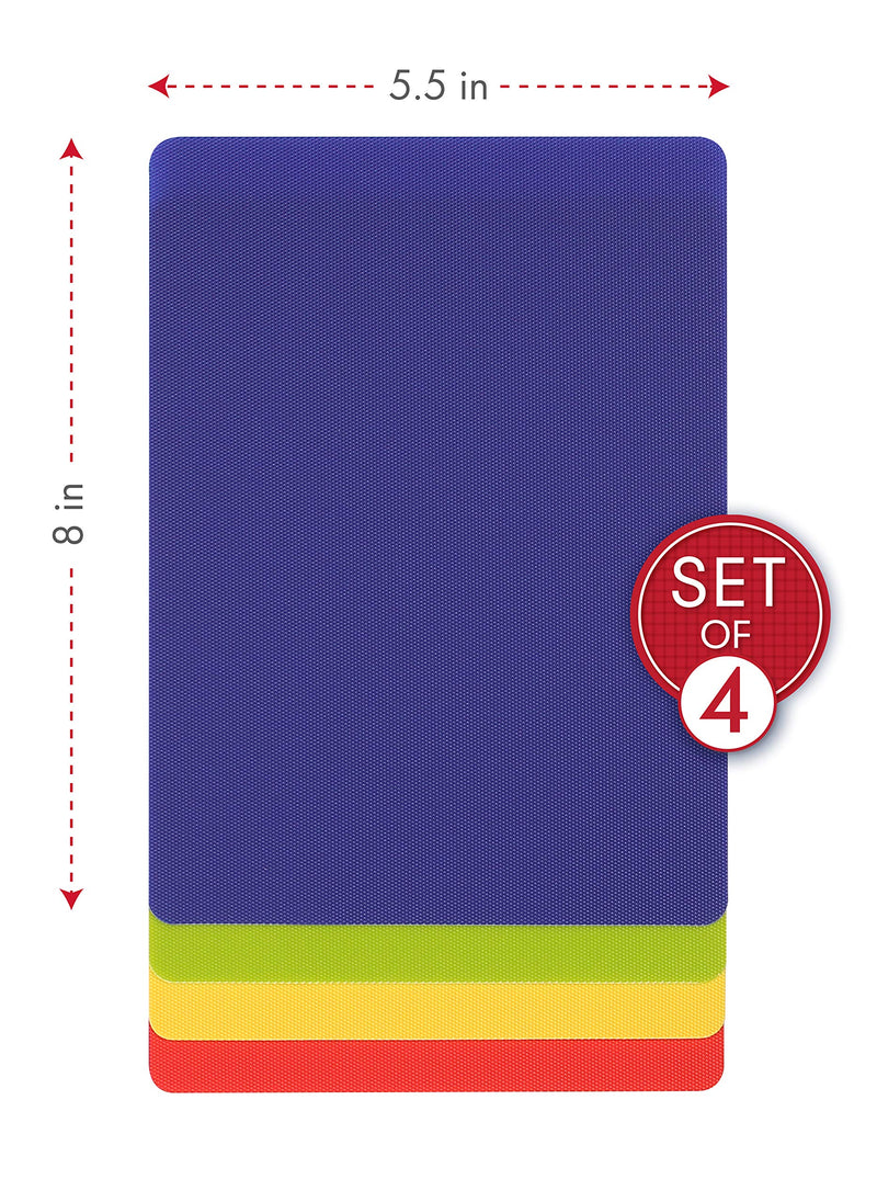  [AUSTRALIA] - Dexas Heavy Duty Grippmat Flexible Mini Cutting Board Set of Four, 5.5 x 8, Blue, Green, Yellow, Red, 5.5 x 8 inches