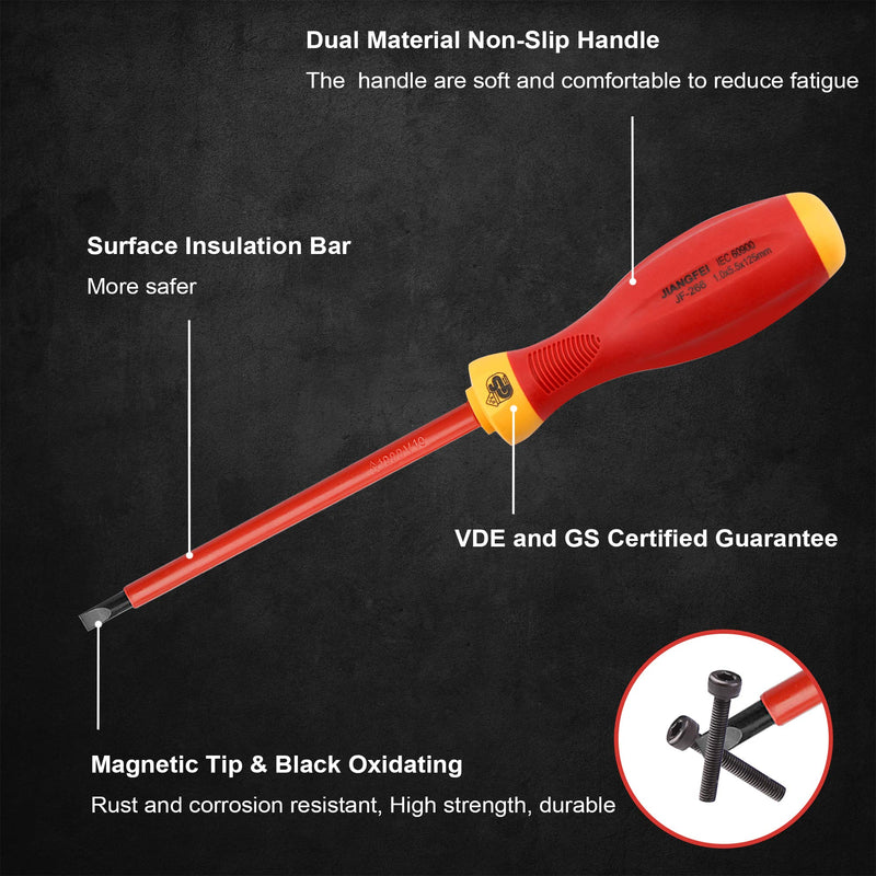  [AUSTRALIA] - XOOL 1000V Insulated Electrician Screwdrivers Set with Magnetic Tips, Slotted and Phillips Bits Non-Slip Grip, 8 Piece