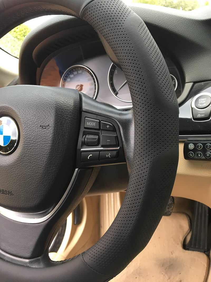 [AUSTRALIA] - ANDALUS Car Steering Wheel Cover, Microfiber Leather, Universal 15 inch (Black) Black
