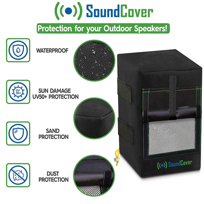  [AUSTRALIA] - 2 Heavy Duty Waterproof UV Protection Speaker Covers Bags for Outdoor Speakers with Sound Flap - Yamaha NS-AW294, Definitive Technology AW 5500, Polk Atrium 6, Yamaha NS-AW350 & Bose 251 (Black) Black