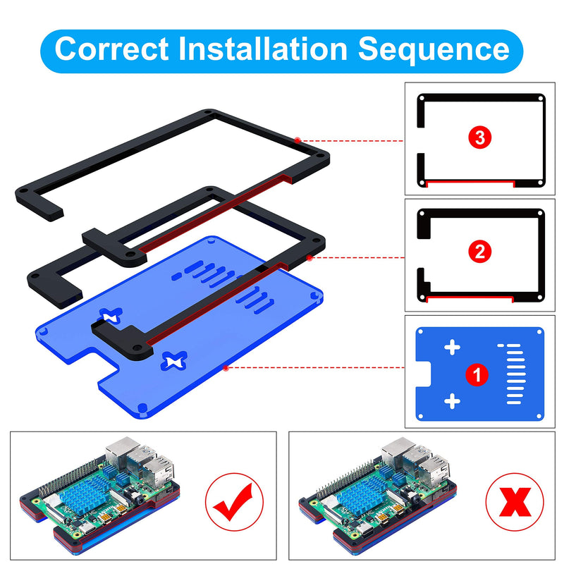  [AUSTRALIA] - Miuzei Case for Raspberry Pi 4 with 35mm Cooling Fan and 4 pcs Aluminum Heat Sinks for Raspberry Pi 4 Model B (Pi 4 Board Not Included)-Black/Blue