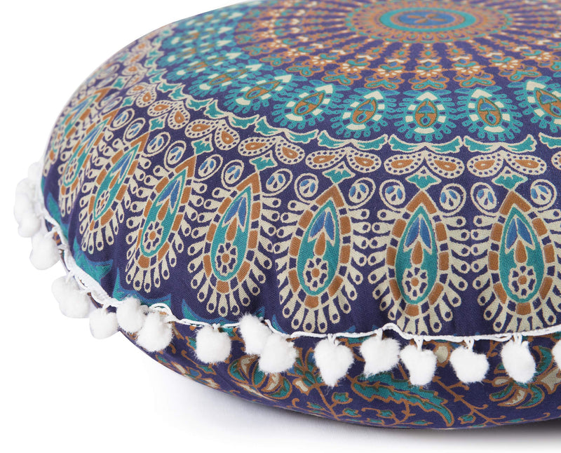  [AUSTRALIA] - Popular Handicrafts Large Hippie Mandala Floor Pillow Cover - Cushion Cover - Pouf Cover Round Bohemian Yoga Decor Floor Cushion Case- 18" 18" Pillow cover Blue Tarquoish