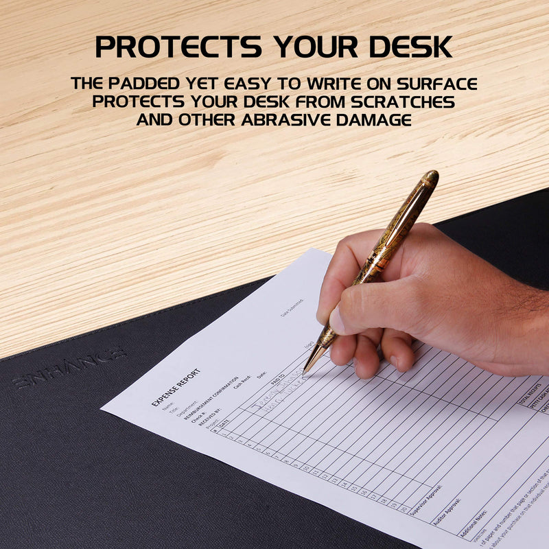  [AUSTRALIA] - ENHANCE PU Leather Mouse Pad - Faux Leather Desk Mat Protector Extra Large - Water and Stain Resistant, Non-Slip Grip and Stitched Edges - Great Decor and Work from Home Office Accessories (Black) Black
