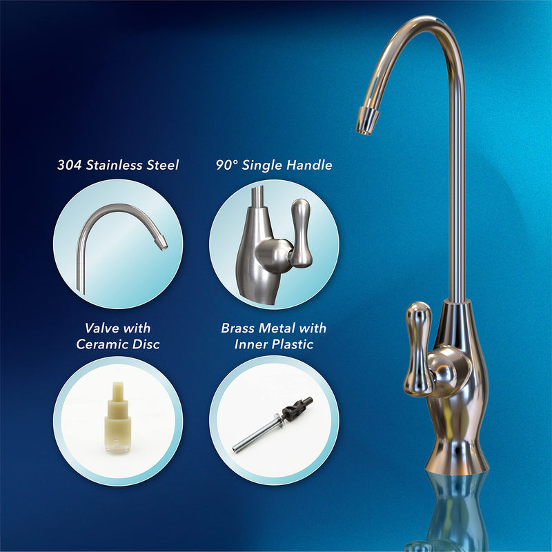 Puroflo Drinking Water Filter Faucet, 100% Lead-Free Kitchen Bar Sink Reverse Osmosis Water Filtration Faucet Chrome Polished Finish, Non-Air Gap, NSF Certified, FLR-575CP Chrome Polished Finish (CP) - LeoForward Australia
