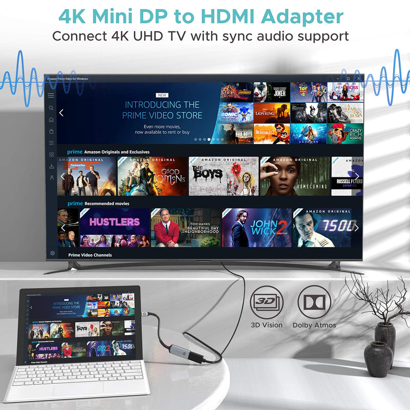  [AUSTRALIA] - 4K Thunderbolt to HDMI Adapter, WARRKY 【4K High-Def, 2K 60Hz, 1080P 120Hz】 Mini DisplayPort to HDMI Converter Compatible for MacBook Air / Pro, Mac Mini, iMac, Surface, UHD Monitor / TV / Projector.