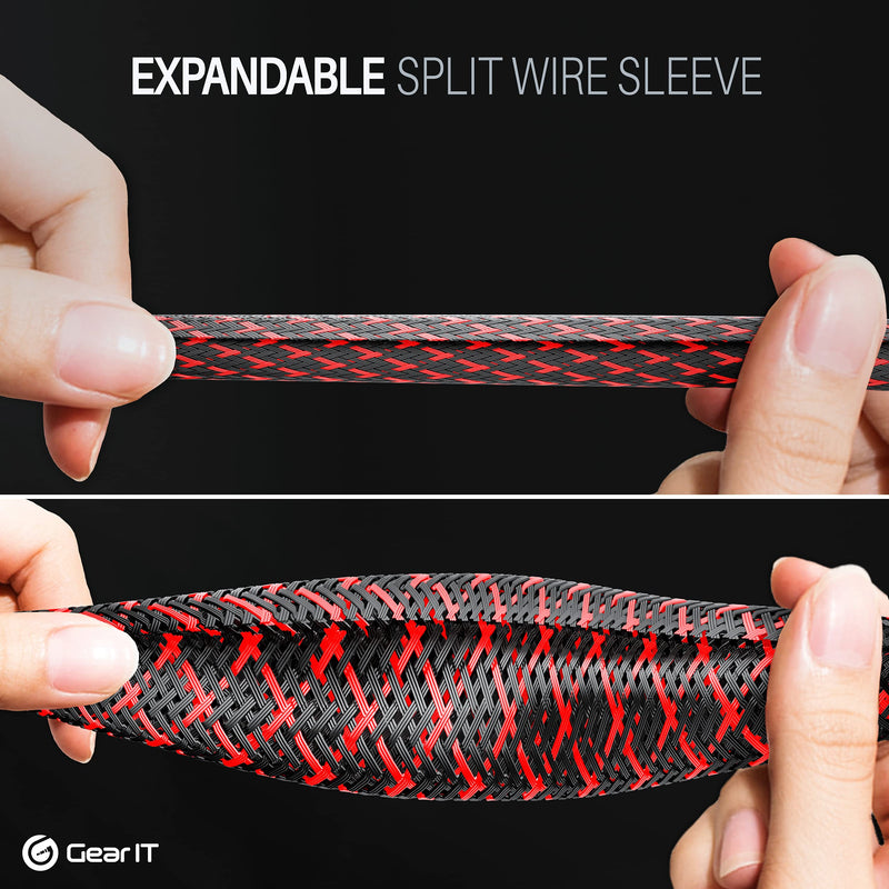  [AUSTRALIA] - GearIT (25 Feet, 1/2 Inch) Split Sleeve Cord Covers Cable Protector Wire Loom Tubing Cable Management Sleeve for PC Computer - Chewing Cord Protectors from Pets, Cats, Dogs, Rabbits - Black 1/2" - 25 Feet Black/Red