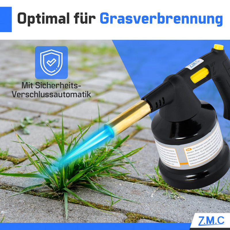  [AUSTRALIA] - ZMC gas burner 1.3 kW + 4 gas cartridges 190g, flambé burner up to 1350°C, Bunsen burner soldering burner burner attachment, kitchen burner with adjustable flame gas burner gas lighter with 4x gas