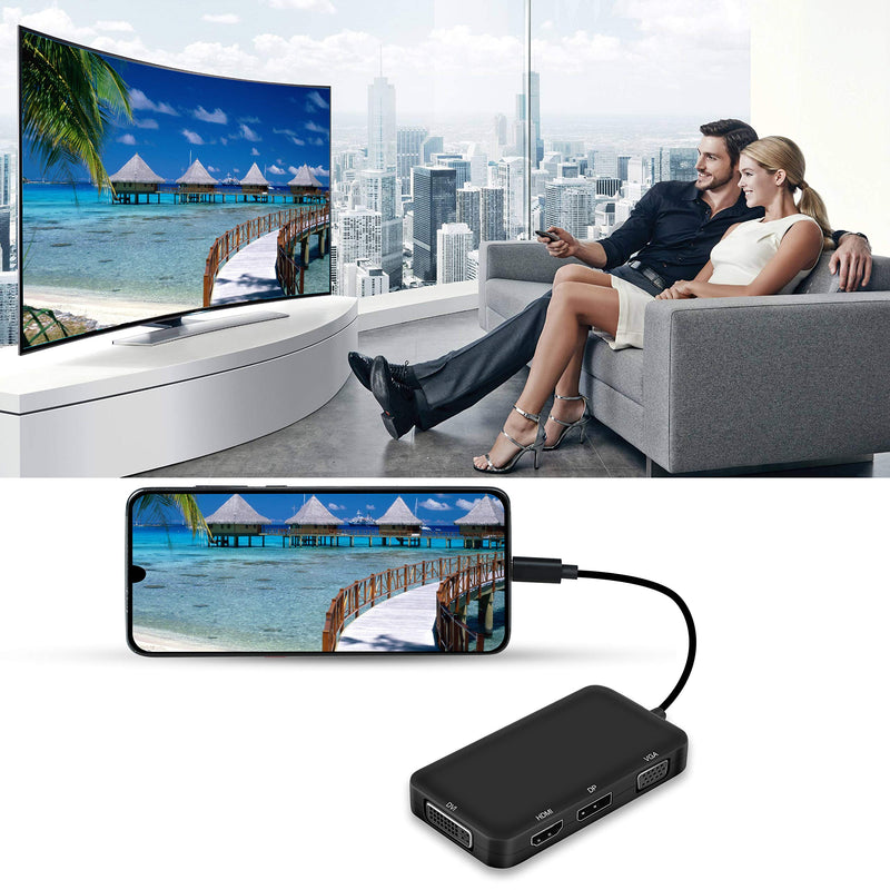  [AUSTRALIA] - USB C to HDMI VGA DVI DP Adapter, MOYOON 4 in 1 USB C Multiport 4K Adapter for MacBook Air, MacBook Pro, XPS, and More