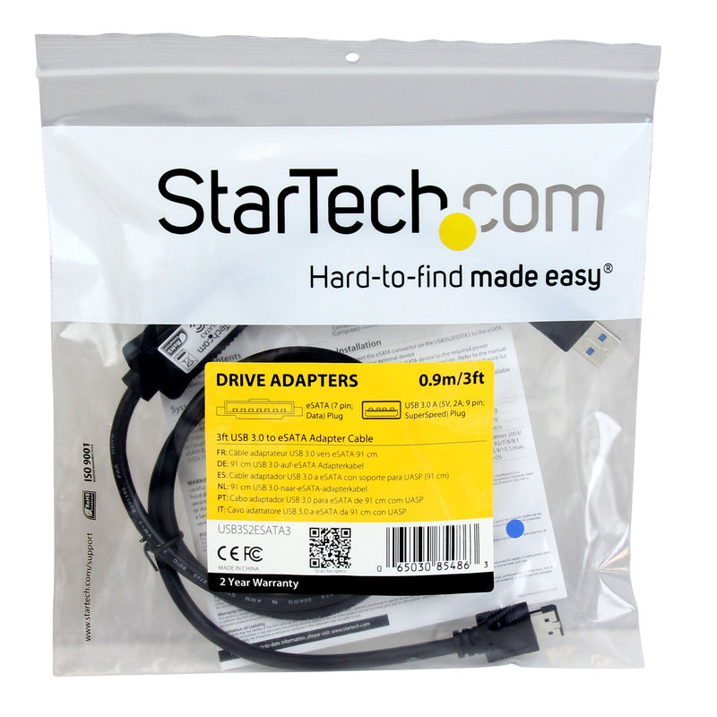  [AUSTRALIA] - StarTech.com 3 ft USB 3.0 to eSATA Adapter - 6 Gbps USB to HDD/SSD/ODD Converter - Hard Drive to USB Cable (USB3S2ESATA3) eSATA (SATA III) Single