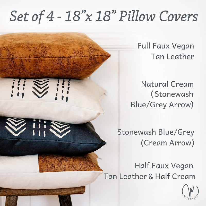 WILDIVORY Decorative Throw Pillow Covers for Couch, Boho Pillow Covers 18x18 Set of 4, Modern Farmhouse Pillow Covers for Living Room, Bed, Boho Decor, Boho Throw Pillows, Faux Leather Pillow Covers Tan Arrow 18 x 18-Inch - LeoForward Australia