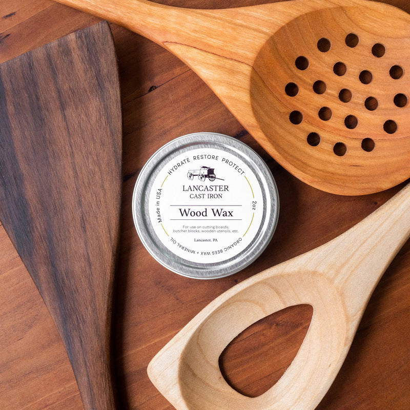  [AUSTRALIA] - Lancaster Cast Iron Wood Wax for Spoons, Cutting Boards, and Butcher Blocks - 2 oz Beeswax and Mineral Oil Conditioner and Wood Butter - Made in USA