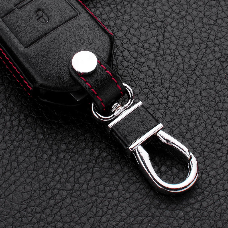 M.JVisun Men Women Genuine Leather Key Fob Cover for Volkswagen CC Magotan Key, Car Remote Key Case Pouch Bag with Key Ring Kit Keychain Holder Hook - Black - LeoForward Australia