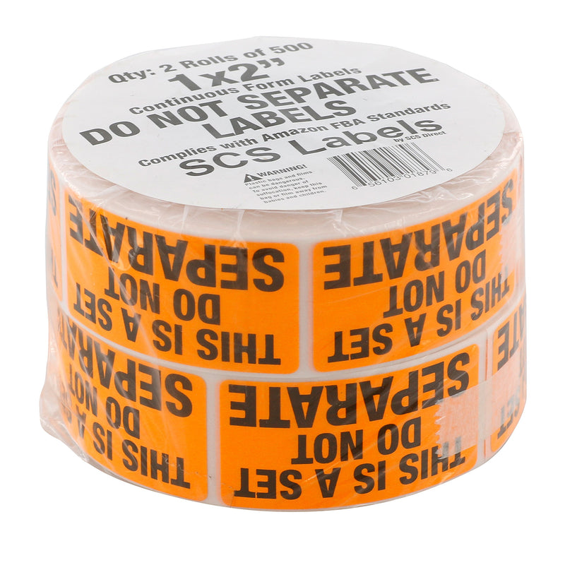 "Do Not Separate - This is a Set" Shipping Labels - 1000 Fluorescent Orange (1" x 2") FBA Compliant Labels (2 Rolls of 500) by SCS Direct - LeoForward Australia