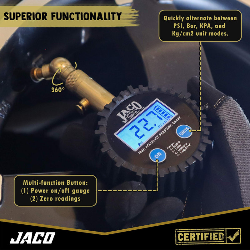 JACO Elite Digital Tire Pressure Gauge - Professional Accuracy - 100 PSI - LeoForward Australia