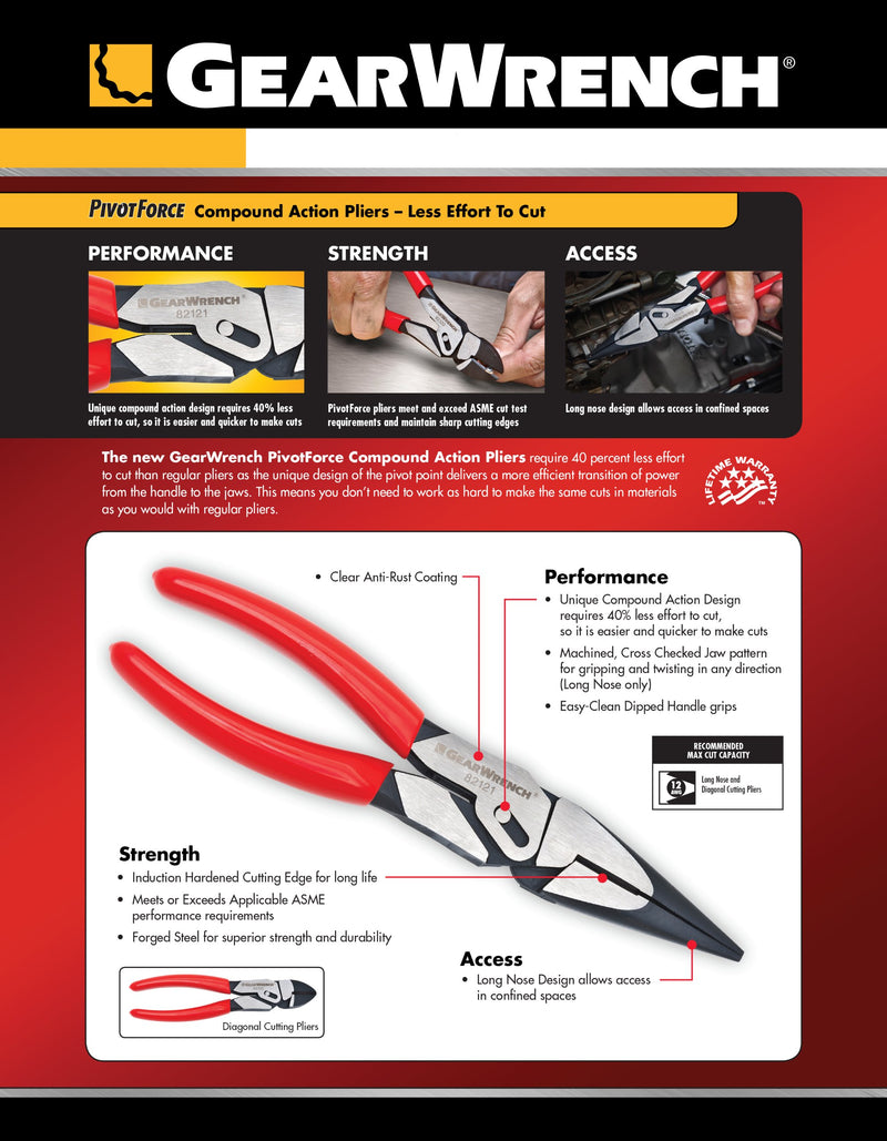  [AUSTRALIA] - GEARWRENCH 2 Pc. 8" PivotForce Compound Action Plier Set - 82124,Red