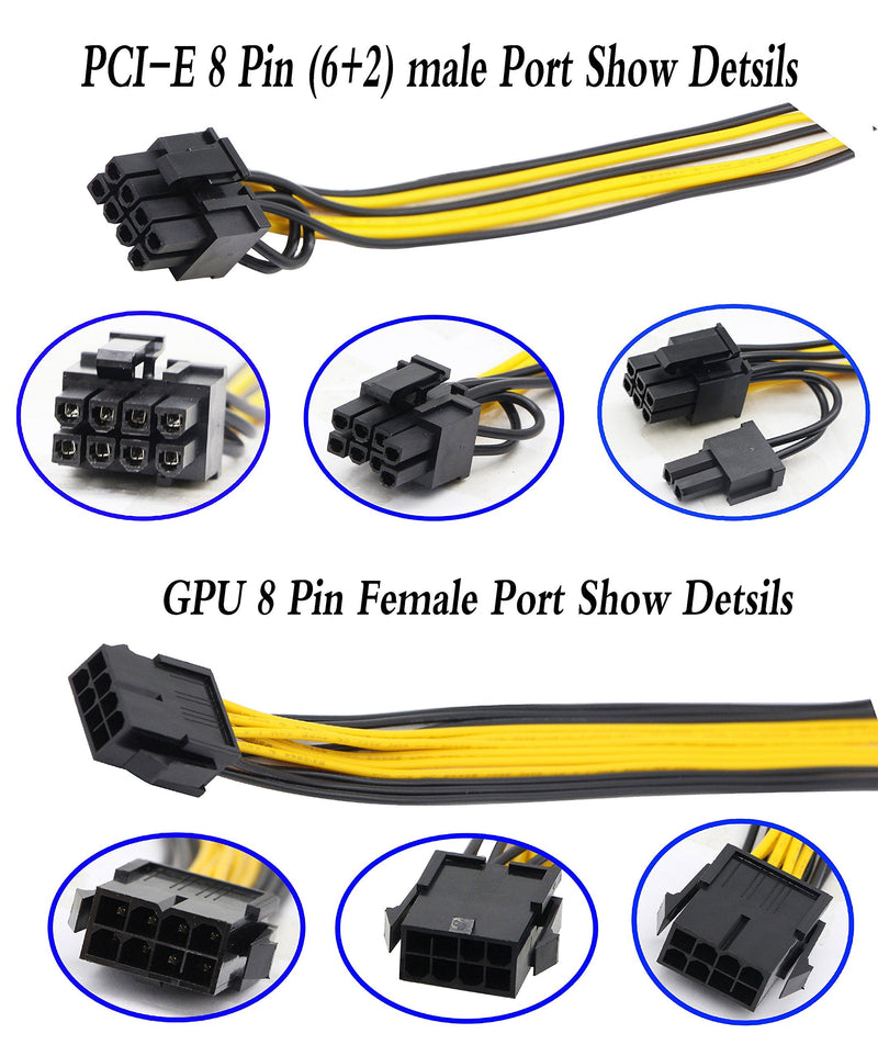  [AUSTRALIA] - zdyCGTime 2 Pack 8 Pin PCI-E PCI Express Graphics Video Card 8 Pin GPU VGA Female to Dual 8Pin (6+2) Pin PCI-E Male Y Splitter Power Extension Cable 8 Pin GPU molex for Graphics Card BTC Miner (30CM)