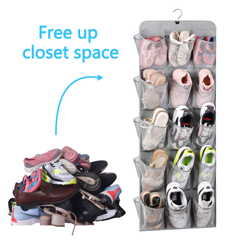  [AUSTRALIA] - MISSLO 30 Large Pockets Dual Sided Hanging Shoe Organizer for Closet with Rotating Hanger Hanging Shoe Shelves, Grey
