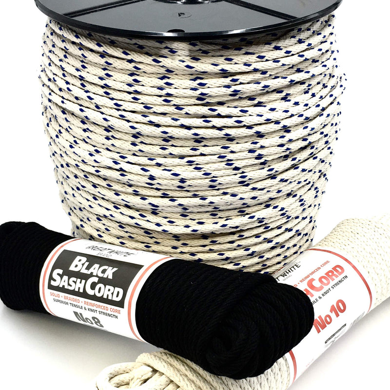  [AUSTRALIA] - Black Sash Cord, GREAT WHITE #10, 100ft, 5/16" x 100ft, Cotton, Tie Down, Camping, Rigging, Crafts, Theater, Window Replacement, Entertainment Grade, Jump Rope, DIY & Home Improvement, Made in USA