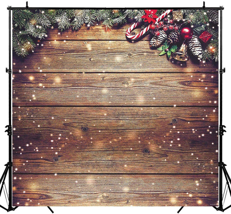  [AUSTRALIA] - Allenjoy 8X8ft Rustic Christmas Wood Photography Backdrop Sparkle Bokeh Brown Wooden Board Vintage Wall Floordrop Winter Family Party Decorations Holiday Xmas Background Portrait Studio Photo Booth 8'x8' Christmas1
