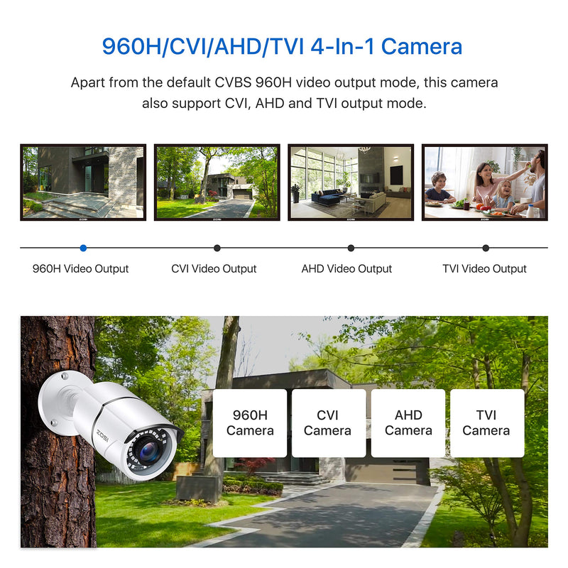  [AUSTRALIA] - ZOSI 2.0MP HD 1080p 1920TVL Security Camera Outdoor Indoor (Hybrid 4-in-1 HD-CVI/TVI/AHD/960H Analog CVBS),36PCS LEDs,120ft IR Night Vision,105° View Angle Weatherproof Surveillance CCTV Bullet Camera 1Cam