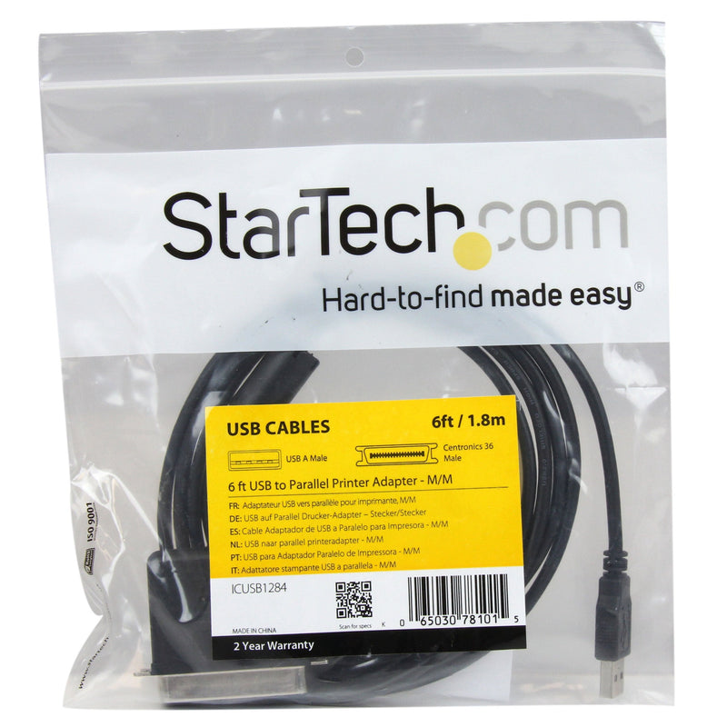  [AUSTRALIA] - StarTech.com 6 ft. (1.8 m) USB to Parallel Port Adapter - IEEE-1284 - Male/Male - USB to Centronics Cable (ICUSB1284) 6ft