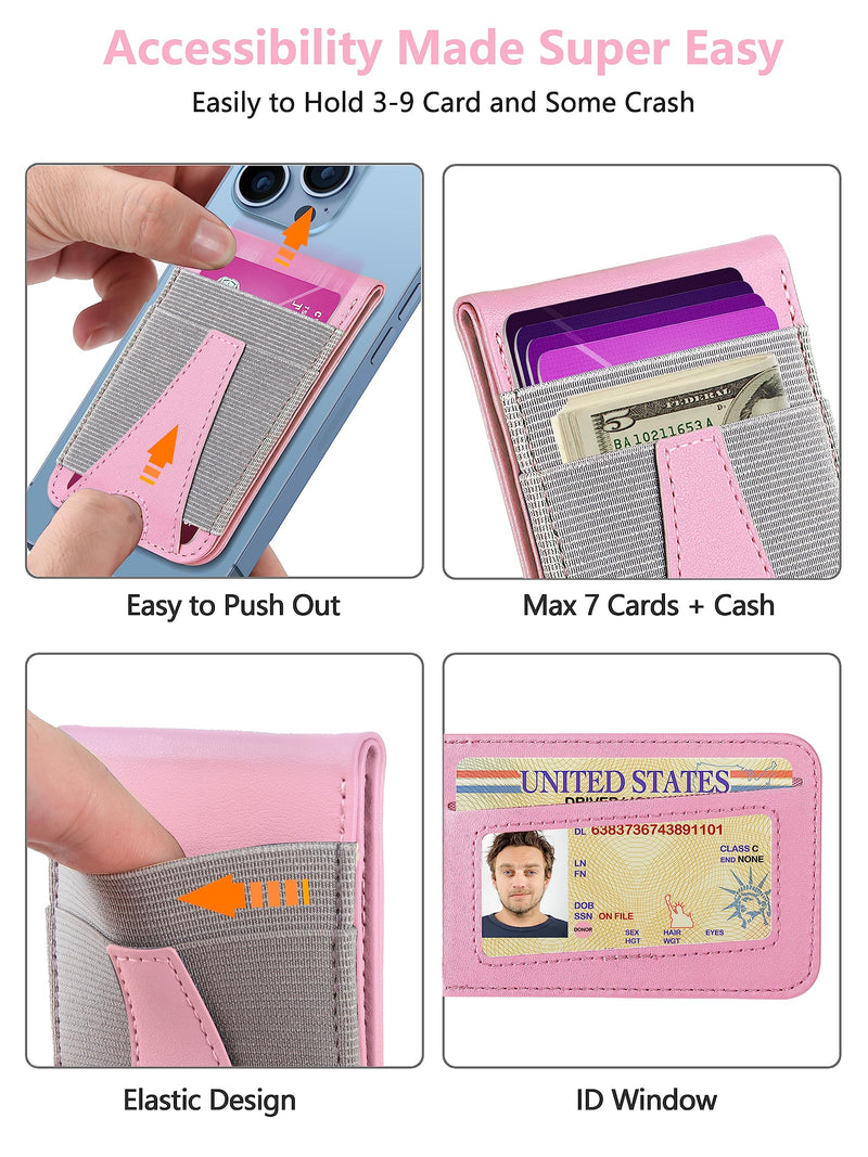  [AUSTRALIA] - Miroddi for Magsafe Wallet, Mi-Tower Series Magnetic Wallet Adjustable Stand, Open ID Window, Leather Magnetic Card Holder for iPhone 14 Pro Max/14 Pro/14/14 Plus/13/12 Series, Fit 10 Cards, Pink