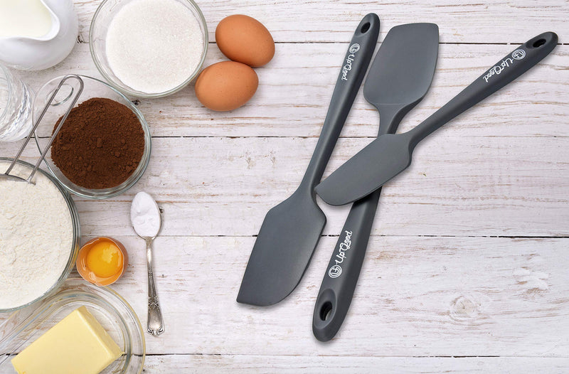  [AUSTRALIA] - Silicone Spatula Set | 3 Versatile Tools Created for Cooking, Baking and Mixing | One Piece Design, Non-Stick & 600F Heat Resistant | Strong Stainless Steel Core (UpGood Kitchen Utensils, Grey) 3 Piece Set Gray