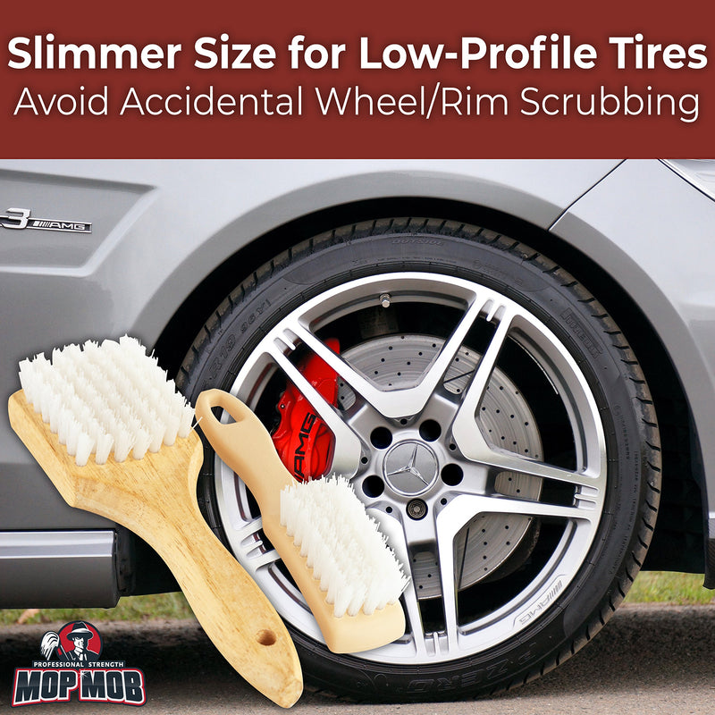  [AUSTRALIA] - Ergonomic, Pro-Grade Tire Scrubbing Brushes 2 Pack. Easily Scrub Without Scratching Rims or Wheels, Even on Low Profile Sidewalls. Durable Bristles are Great for Floor Mats, Tires, or Home Cleaning!