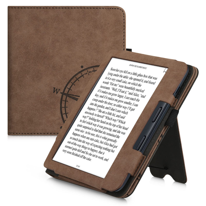  [AUSTRALIA] - kwmobile Case Compatible with Kobo Libra 2 - Synthetic Suede Cover - Navigational Compass Brown Navigational Compass 05