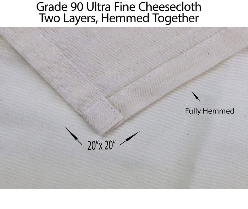  [AUSTRALIA] - Annie's Kitchen Cheesecloth, 20x20 Inch, Grade 90 100% Unbleached Pure Cotton Muslin Cloth for Straining, Ultra Fine Reusable Hemmed Edge Double layer Cheese Cloth Fabric for Jams, Cold Brew Coffee 2 Pieces