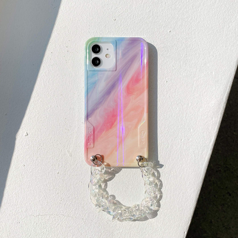  [AUSTRALIA] - Generic Cute iPhone 12 Case Luxury Gradient Rainbow iPhone Case with Wrist Strap Compatible with iPhone 12 Compatible with iPhone 12 Pro