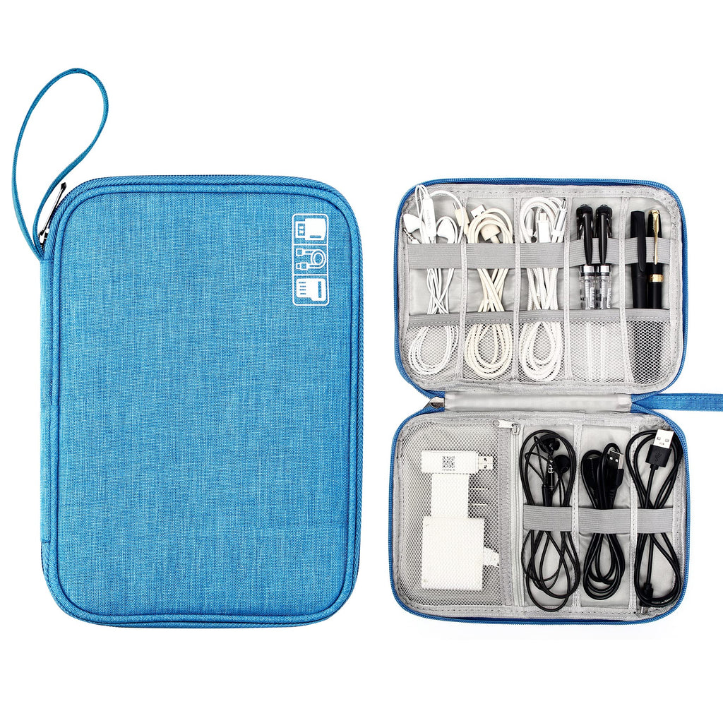  [AUSTRALIA] - CILLA Travel Cord Organizer Case, Electronic Organizer Small Cable Organizer Portable Waterproof Storage Bag for Charger, Cord, USB, Power Bank, Earphone, SD Card, Traveling Essentials for Women Sky Blue